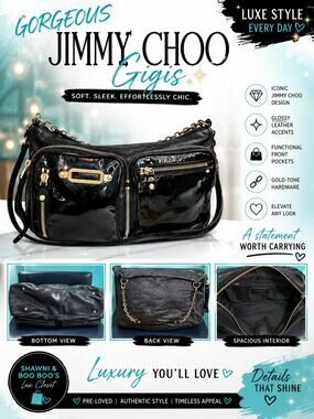 LS011  Jimmy Choo Black Patent Leather Gigis Shoulder Bag